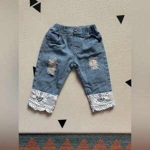 Small shop|Baby girl/toddler stretch waist denim jeans in Lace Trim•Distressed